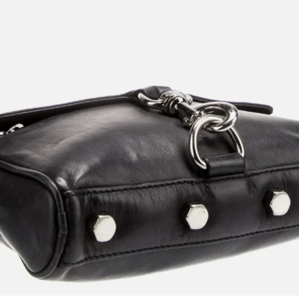 Rebecca Minkoff Purse Black Leather Mini MAC Silver Hardware Crossbody Bag Studs - Picture 7 of 9